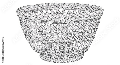 Woven Basket Illustration on White Background.