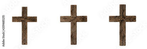 Rustic Wooden Christian Cross Isolated on Transparent Background PNG - Spiritual Religious Symbol for Faith, Church, and Prayer Designs.