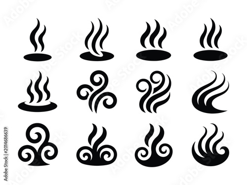 Collection of stylized steam, smoke, and swirl