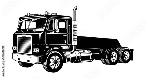 фотографія Retro Semi Truck Vector Illustration - Black and White Freight Hauler