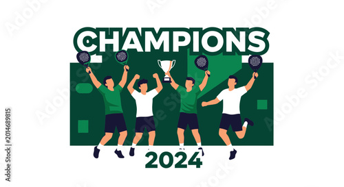 Team Of Padel Champions Celebrating Their Victory And Holding The Trophy In 2024