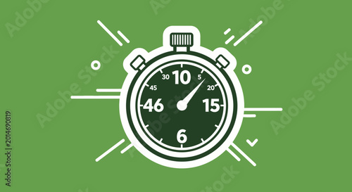 Time Symbol Illustration: Chronograph Icon on Green Background with Elements.