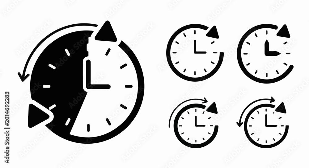 Fototapeta premium A collection of black and white clock icons signifying time and duration