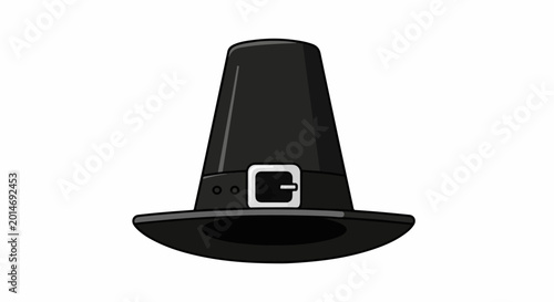 A black pilgrim hat with a silver buckle, depicted on a white background