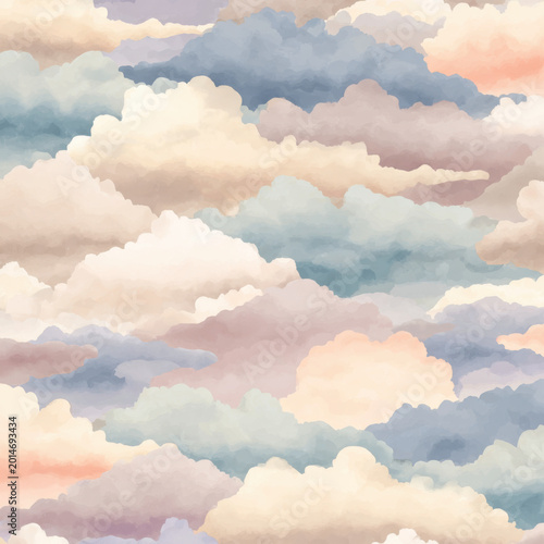 Soft pastel clouds drift across the sky