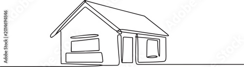 Foto Continuous line drawing house building at big city