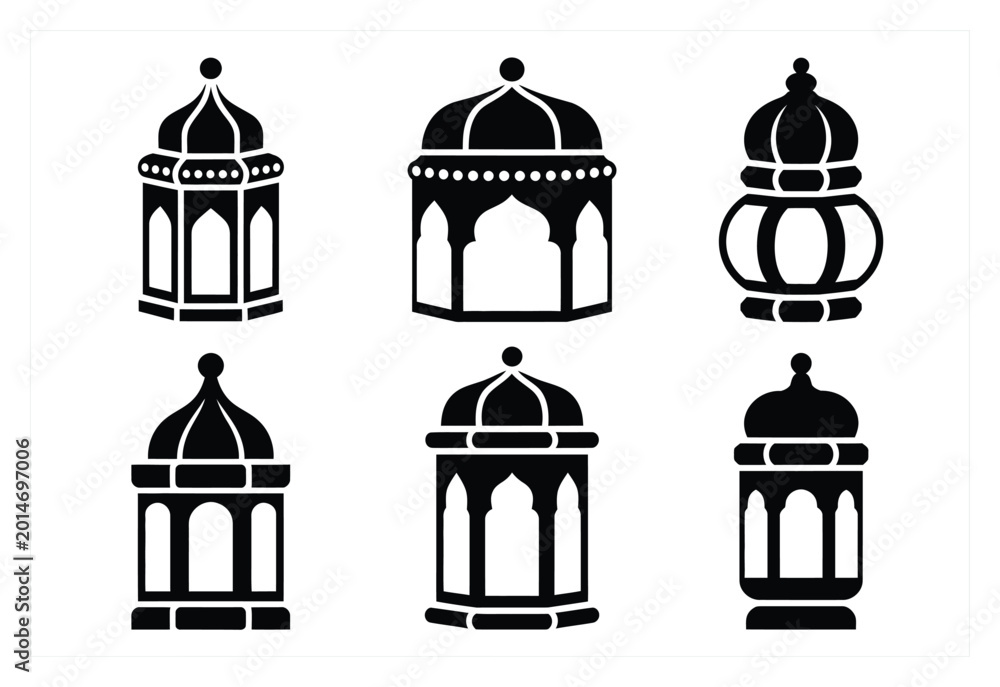 Obraz premium Collection of Islamic Lantern in Black and White