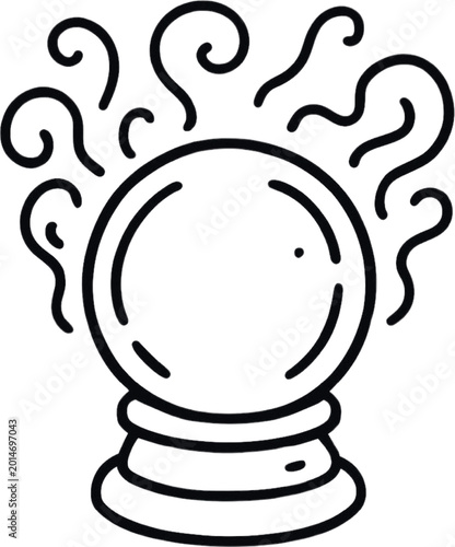 Foto Mystical crystal ball line art vector, magic fortune telling sphere with swirlin