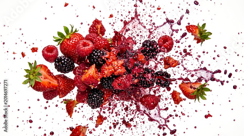 Epic High Speed Photography Of Mixed Red And Purple Berries Exploding Into A Cloud Of Colored Juice