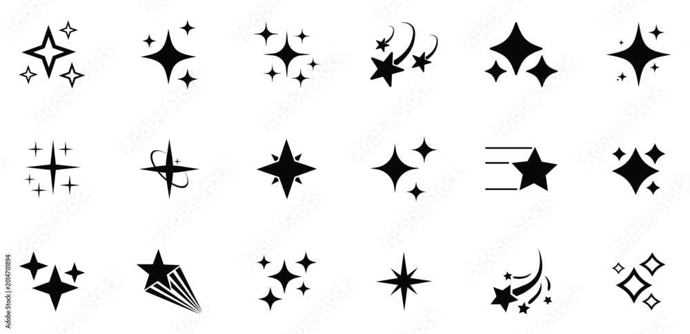 Fototapeta premium Sparkle star icons. Shine icons. Stars sparkles vector. Bright sparkle, star sparkle, shiny flash star. Sparkle star icons set, Shine icons. Stars sparkles vector.