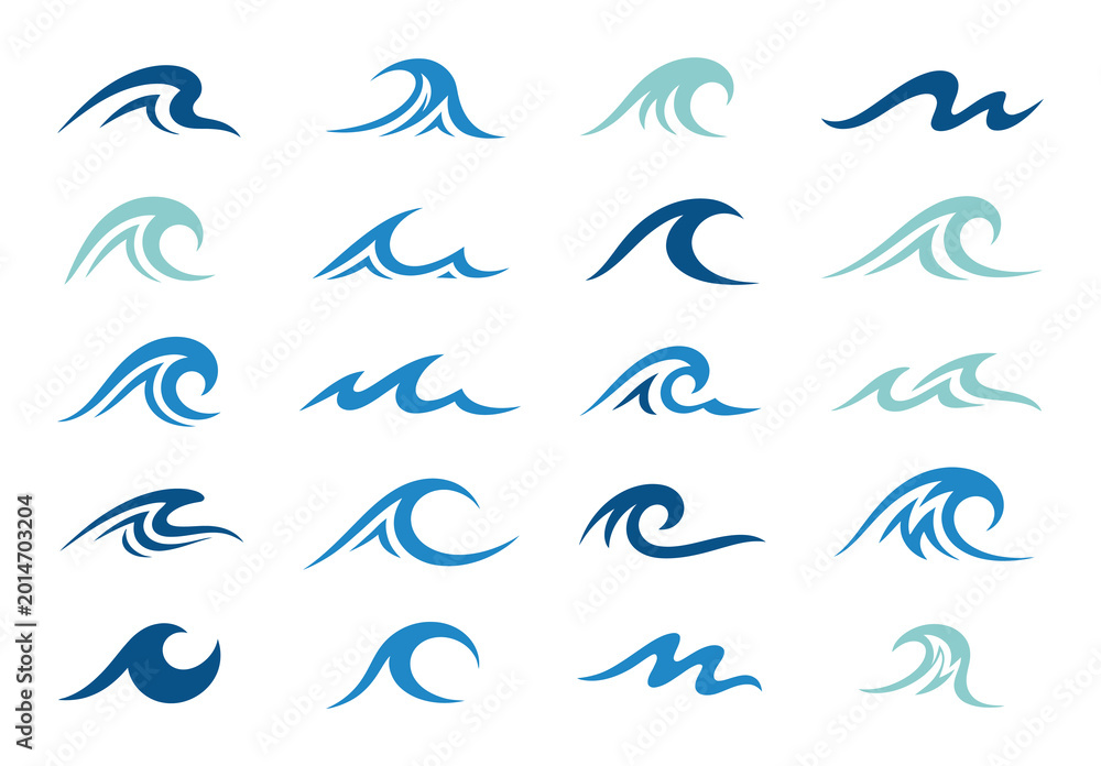 Fototapeta premium Collection of stylized blue wave