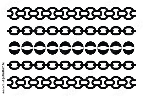 Five Black and White Decorative Borders: Chains and Circles