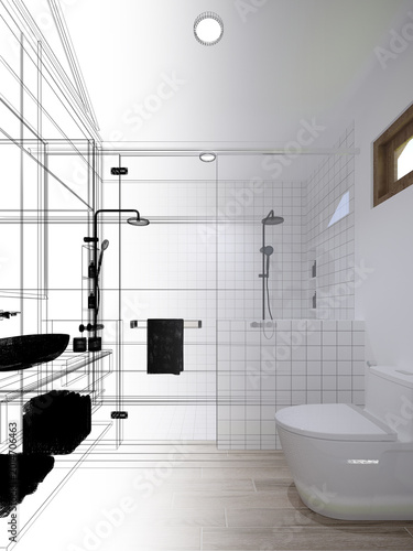 modern bathrooms interior design   japanese muji style, 3d rendering