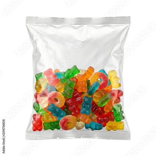 Obraz na płótnie Clear plastic bag filled with gummy candies