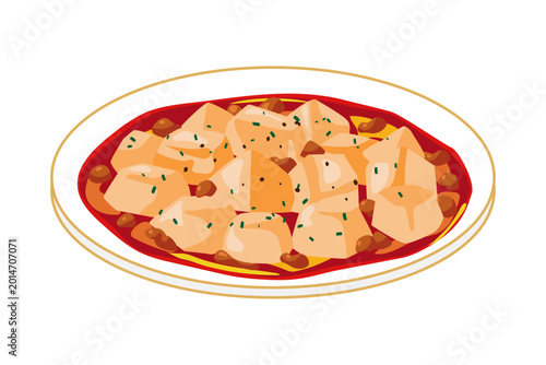 Photos 皿に盛った麻婆豆腐のイラスト