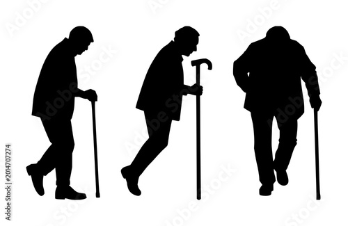 Photos Geriatric walking cane set with solid black icon on white background featuring a