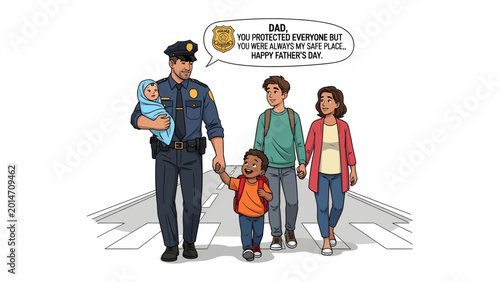 Cuadro en lienzo Father's Day Salute: A heartfelt Father's Day tribute unfolds as a police officer, embodies both duty and devotion, cherishes a tender moment with his family, emphasizing protection and love