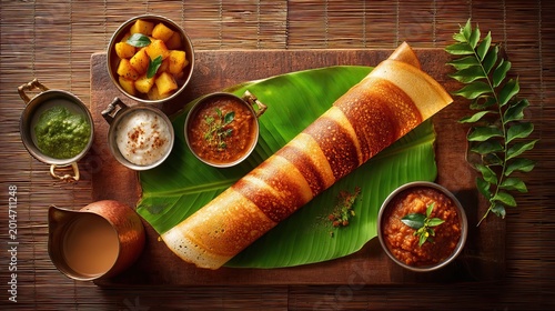 Indian dosa with various chutneys.