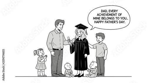 Foto Father's Day Dedication: A graduate honors her father, recognizing his profound influence, alongside siblings and family members, as she shares the culmination of her academic journey