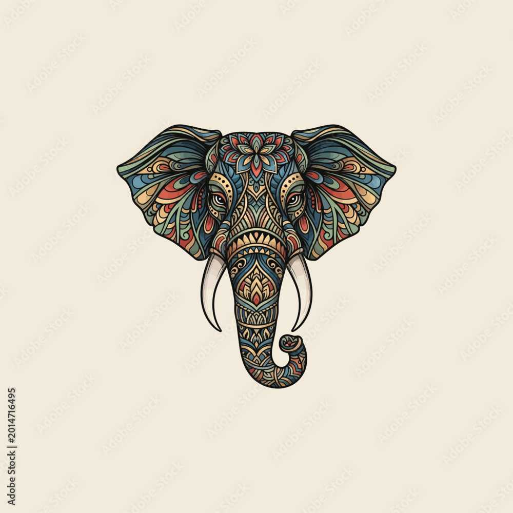 Obraz premium Colorful Elephant Head Illustration Design.