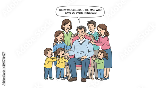 Fotografie Family Celebration: A loving family gathers around a patriarch, united in celebrating the man who has given them everything