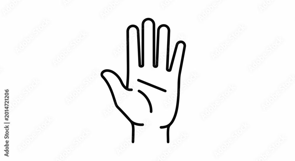 Fototapeta premium Black line art of an open palm with fingers extended upwards