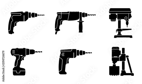 Fotografija Drill Icons Set, Power Tool Collection, Rotary Hammer and Drill Press Vector Gra