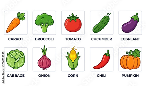 Colorful Vegetable Icon Collection Flat Vector Illustration