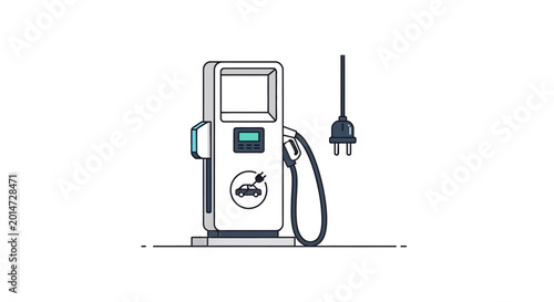 Foto Electric vehicle charging station with plug and cable isolated on white background