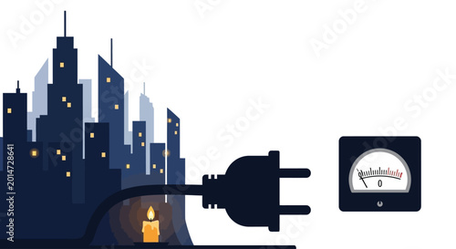 Slika na platnu Conceptual illustration of city skyline powered by electricity with energy meter