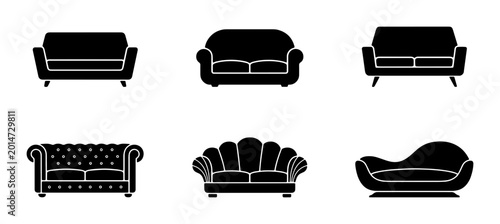 Quadro su tela Diverse Sofa Silhouettes, Furniture Icons Set, Modern and Classic Couch Designs,