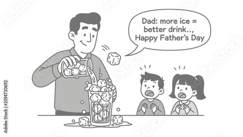 Tableau sur toile Father's Day Icy Refreshment: A light-hearted scene unfolds as a father prepares a drink for his children
