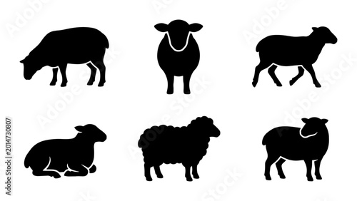 Vászonkép Sheep Silhouettes Collection, Farm Animals Vector Icons, Livestock Graphic Eleme