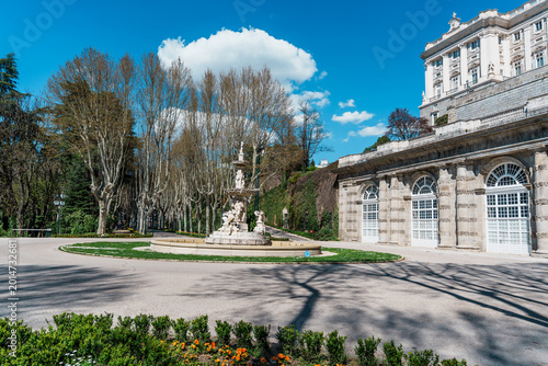 Fountain and Royal Palace Gardens at Campo del Moro Madrid