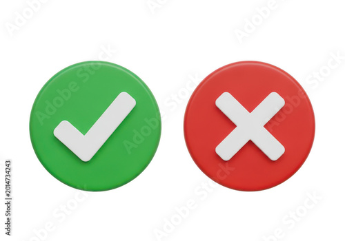 Green checkmark and red cross symbols for approval and rejection