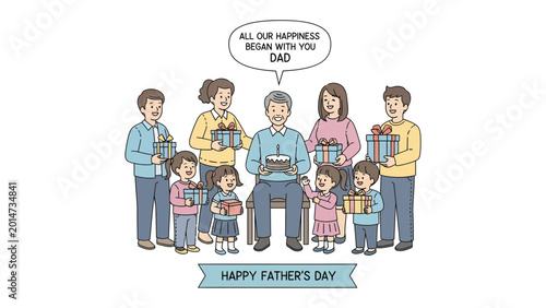 Canvastavla Father's Day Gathering: A heartwarming gathering of a family, expressing love and appreciation, with gifts and cake, symbolizing familial bonds and cherished moments
