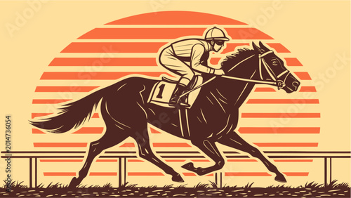 Bild auf Leinwand Preakness Stakes: Dynamic illustration of a jockey and racehorse