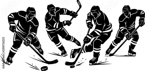Photography Modern Hockey Action Four Players Black Silhouette Illustration