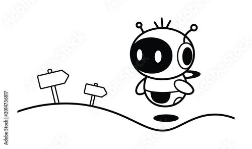 Tableau sur toile Cute cartoon robot with directional signs, exploring new paths and possibilities