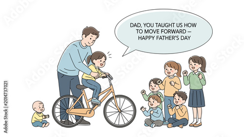 Photos Father's Day Learning: A father imparts a pivotal life lesson to his children, teaching them to ride a bicycle