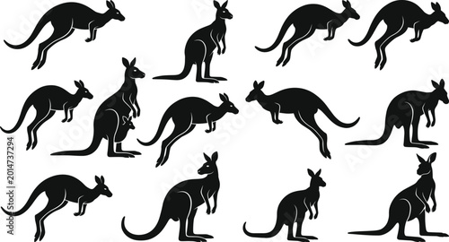 Foto Kangaroo Silhouette Collection with Jumping and Standing Australian Wildlife Pos