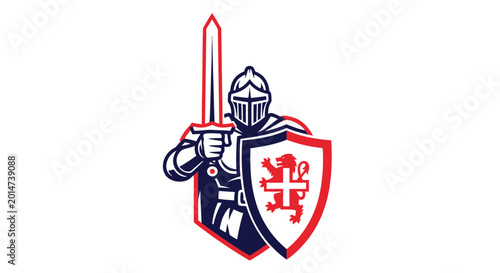 Canvas Print Knight Warrior with Sword and Shield, Medieval Armor, Heraldic Symbol