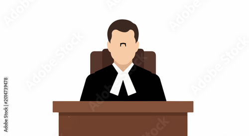 Flat illustration of a robed figure with a mustache, seated behind a wooden desk