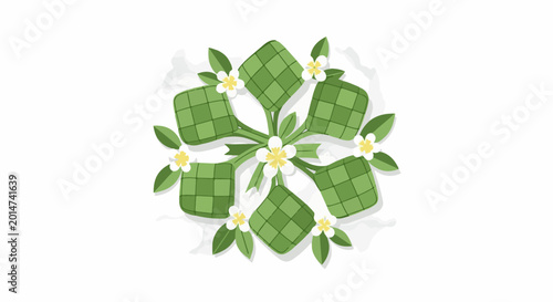 Photos Green diamond shapes with white flowers on a white background