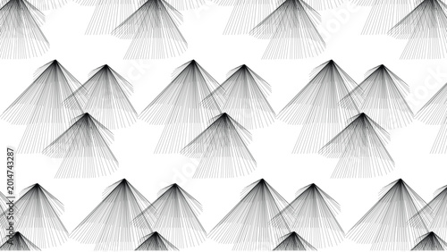 Abstract geometric triangular line pattern black and white grid symmetry modern vector mountain peak fan design illustration