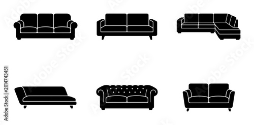Foto Diverse Sofa Collection Vector Icons: Modern, Classic, Sectional, Chaise Lounge,