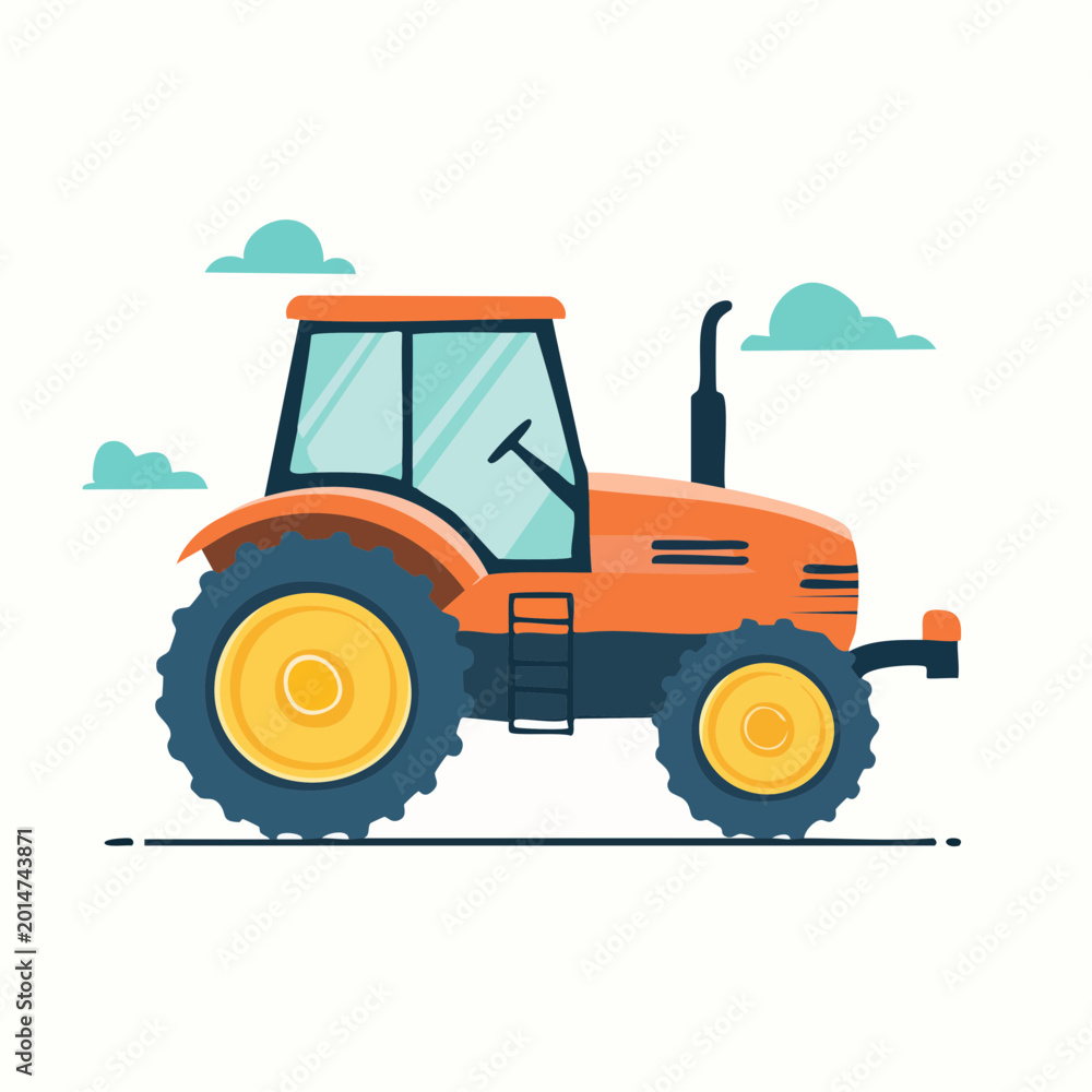 Obraz premium Orange Tractor Illustration with Clouds