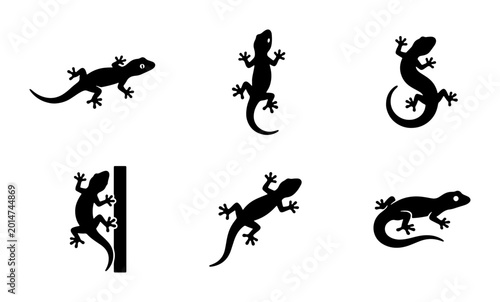 Tableau sur toile Six Black Gecko Silhouettes, Reptile Vector Icons, Lizard Wildlife Graphics, Ani