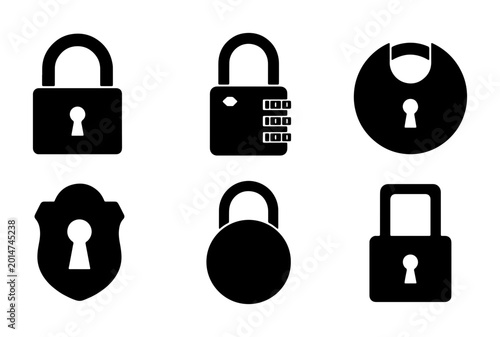 Security Icons Collection: Padlock, Combination Lock, Shield Lock, Round Lock, Vector Graphics for Safety and Protection Concepts