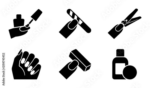 Nail Care Icons Set, Manicure Tools Collection, Beauty Salon Vector Graphics, Pedicure Equipment Symbols